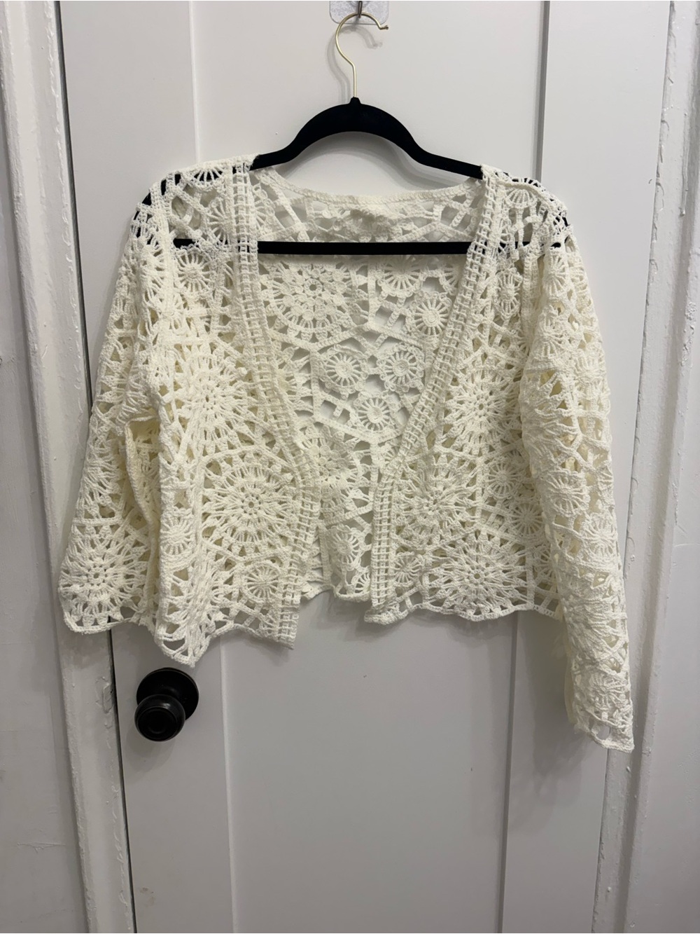 Openwork Crochet Cardigan Sweater - Cream
